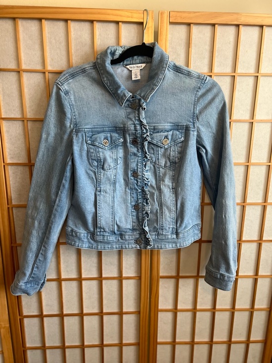 White House Black Market Jackets & Blazers - White House Black Market Denim Jacket size 6 Ruffle Front Light Wash Stretch